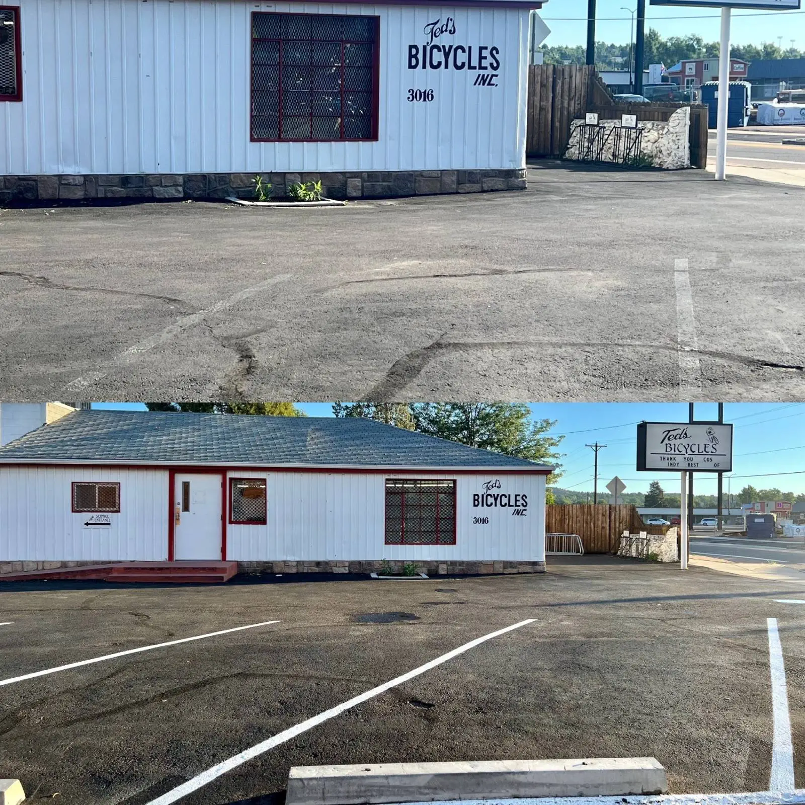 Re-striping of a bicycle shop parking lot in Colorado Springs